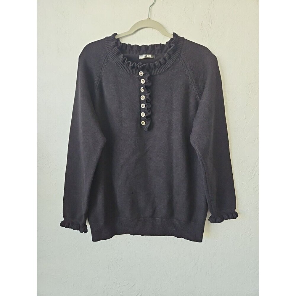 Womens BTFBM black Ruffle Sweater Sz Lg Buttons Luxury Capsule Fairygrunge Goth